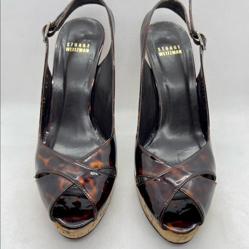 Stuart Weitzman Tortoise Patent Peep Ties - image 3